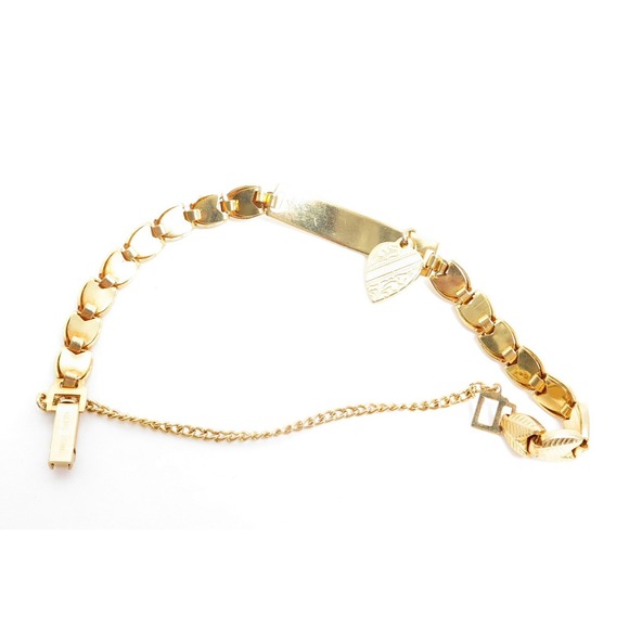 VINTAGE LEAF DESIGN BLANK MONOGRAM ID PLATE HEART CHARM BRACELET SIGND HONG KONG - Picture 3 of 4